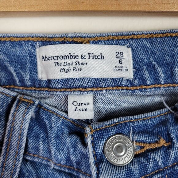 Abercrombie & Fitch Shorts 28 6 Blue Denim Dad Short High Rise Curve Love - Picture 3 of 5